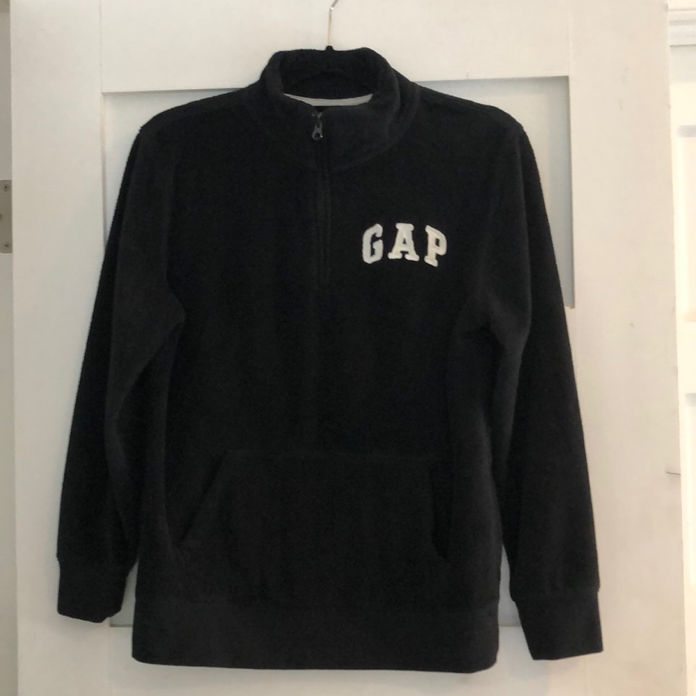 Gap Kids Black Fleece Pullover w Zipper & Pocket
